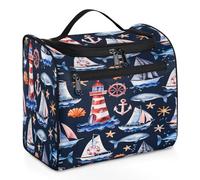 Mexpekil Neceser colgante de viaje con 11 compartimentos, diseño de delfín, vela, faro, ancla, concha, estrella de mar, resistente al agua, organizador de viaje para accesorios, champú, tamaño