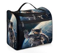 Mexpekil Neceser colgante de viaje con 11 compartimentos, diseño de dibujos animados, astronauta, universo, planeta, planeta, resistente al agua, organizador de viaje para accesorios, champú,