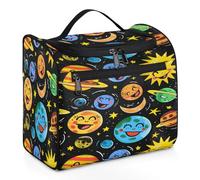 Mexpekil Neceser colgante de viaje con 11 compartimentos, diseño de dibujos animados, planeta, luna, estrellas, resistente al agua, organizador de viaje para accesorios, champú, contenedor de tamaño