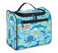 Mexpekil Neceser colgante de viaje con 11 compartimentos, diseño de pulpo, delfín, estrella de mar, caricaturas, resistente al agua, organizador de viaje para accesorios, champú, contenedor de tamaño