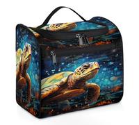 Mexpekil Neceser colgante de viaje con 11 compartimentos, diseño de tortuga en el mar, resistente al agua, bolsa de cosméticos de maquillaje, organizador de viaje para accesorios, champú, contenedor