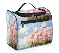 Mexpekil Neceser colgante de viaje con 11 compartimentos, diseño de tulipanes resistente al agua, organizador de viaje para accesorios, champú, contenedor de tamaño completo, Tulip Garden