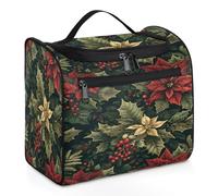 Mexpekil Neceser colgante de viaje con 11 compartimentos, diseño floral festivo y bayas, resistente al agua, organizador de viaje para accesorios, champú, contenedor de tamaño completo, Flores