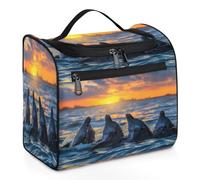 Mexpekil Neceser colgante de viaje con 11 compartimentos, Dolphin Partner in the Sea Sunset resistente al agua, organizador de viaje para accesorios, champú, contenedor de tamaño completo, Dolphin