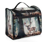 Mexpekil Neceser colgante de viaje con 11 compartimentos, estampado artístico Sika Deer in the Forest resistente al agua, organizador de viaje para accesorios, champú, contenedor de tamaño completo,