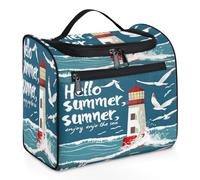 Mexpekil Neceser colgante de viaje con 11 compartimentos, faro de verano, gaviota, resistente al agua, organizador de viaje para accesorios, champú, contenedor de tamaño completo, Faro de verano,