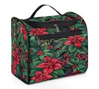 Mexpekil Neceser colgante de viaje con 11 compartimentos, flores de Pascua y bayas de acebo, resistente al agua, organizador de viaje para accesorios, champú, contenedor de tamaño completo,