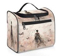 Mexpekil Neceser colgante de viaje con 11 compartimentos, hermosa mujer que se aleja de un arbusto de mariposas, acuarela, resistente al agua, bolsa de cosméticos de maquillaje, organizador de viaje