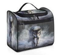 Mexpekil Neceser colgante de viaje con 11 compartimentos, lobo caminando desde lejos, bolsa de cosméticos realista resistente al agua, organizador de viaje para accesorios, champú, contenedor de
