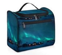 Mexpekil Neceser colgante de viaje con 11 compartimentos, misterioso Aurora Village resistente al agua, bolsa de cosméticos de maquillaje, organizador de viaje para accesorios, champú, contenedor de