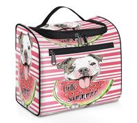 Mexpekil Neceser colgante de viaje con 11 compartimentos, perro matón comiendo sandía, perro de verano, resistente al agua, bolsa de cosméticos de maquillaje, organizador de viaje para accesorios,