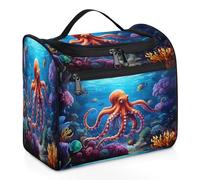Mexpekil Neceser colgante de viaje con 11 compartimentos, pulpo grande rojo en el mar profundo, bolsa de cosméticos de maquillaje, organizador de viaje para accesorios, champú, contenedor de tamaño