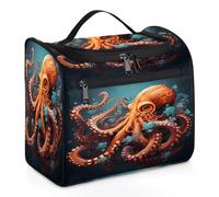 Mexpekil Neceser colgante de viaje con 11 compartimentos, pulpo rojo en el mar profundo, resistente al agua, bolsa de cosméticos de maquillaje, organizador de viaje para accesorios, champú, contenedor