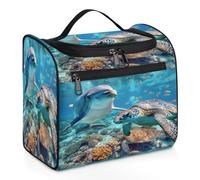 Mexpekil Neceser colgante de viaje con 11 compartimentos, tortuga en el mar profundo, resistente al agua, bolsa de cosméticos de maquillaje, organizador de viaje para accesorios, champú, contenedor de