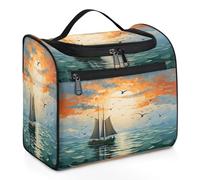 Mexpekil Neceser colgante de viaje con 11 compartimentos, velero, puesta de sol, gaviota, mar, resistente al agua, organizador de viaje para accesorios, champú, contenedor de tamaño completo, Velero,