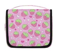 Mexpekil Neceser colgante de viaje para mujer, bonito patrón de fresas, bolsa de lavado grande, organizador de cosméticos portátil para niñas y niños
