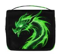 Mexpekil Neceser colgante de viaje para mujer, diseño de dragón de fuego verde, bolsa de lavado grande, organizador de cosméticos portátil para niñas y niños