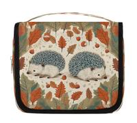Mexpekil Neceser colgante de viaje para mujer, diseño de erizo, hojas de otoño, bolsa de lavado grande, portátil, organizador de cosméticos para niñas y niños