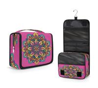 Mexpekil Neceser colgante de viaje para mujer, diseño de mandala, color rosa, grande, portátil, organizador de cosméticos, para niñas y niños