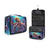 Mexpekil Neceser colgante de viaje para mujer, diseño de pulpo naranja bajo el agua, bolsa de lavado grande portátil para maquillaje y cosméticos, bolsas organizadoras para niñas y niños
