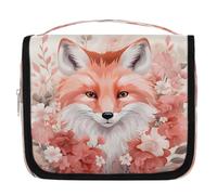 Mexpekil Neceser colgante de viaje para mujer, diseño de zorro rosa, grande, organizador de cosméticos y maquillaje portátil para niñas y niños