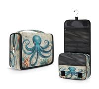 Mexpekil Neceser colgante de viaje para mujer, diseño vintage de mapa de pulpo, bolsa de lavado grande, portátil, organizador de cosméticos para niñas y niños