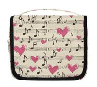 Mexpekil Neceser colgante de viaje para mujer, nota musical, corazón, bolsa de lavado grande, portátil, organizador de cosméticos para niñas y niños