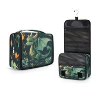 Mexpekil Neceser colgante para mujeres, hombres, niños, animales, dinosaurio, dragón, viaje, bolsa de maquillaje, impermeable, grande, portátil, organizador de cosméticos con gancho y 4 compartimentos