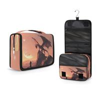 Mexpekil Neceser colgante para mujeres, hombres, niños, caballero, dragón, arte, pintura, viaje, maquillaje, bolsa impermeable grande, organizador de cosméticos portátil con gancho y 4 compartimentos