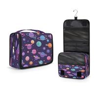 Mexpekil Neceser colgante para mujeres, hombres, niños, dibujos animados, universo, planeta, viaje, bolsa de maquillaje, impermeable, grande, portátil, organizador de cosméticos con gancho y 4