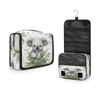Mexpekil Neceser colgante para mujeres, hombres y niños, bonito oso koala, hoja de eucalipto, bolsa de maquillaje de viaje, impermeable, grande, portátil, organizador de cosméticos con gancho y 4