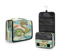 Mexpekil Neceser colgante para mujeres, hombres y niños, diseño de dragón antiguo chino, bolsa de maquillaje de viaje, impermeable, grande, portátil, organizador de cosméticos con gancho y 4
