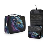Mexpekil Neceser colgante para mujeres, hombres y niños, diseño de dragón colorido, bolsa de maquillaje, impermeable, grande, portátil, organizador de cosméticos con gancho y 4 compartimentos