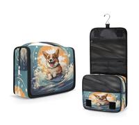 Mexpekil Neceser colgante para mujeres, hombres y niños, lindo bolso de viaje para surf, corgi, perro, bolsa de maquillaje, impermeable, grande, portátil, organizador de cosméticos con gancho y 4