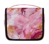 Mexpekil Neceser con estampado de Maeble rosa dorado para mujeres, hombres y mujeres, bolsa de viaje impermeable con gancho, organizador de cosméticos