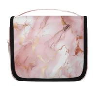 Mexpekil Neceser con estampado de mármol rosa dorado rosa para mujeres, hombres y mujeres, bolsa de viaje impermeable para colgar con gancho, organizador de cosméticos y maquillaje