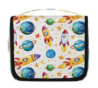Mexpekil Neceser de dibujos animados Space Planets Rockets para mujeres, hombres y mujeres, bolsa de viaje impermeable con gancho, organizador de cosméticos
