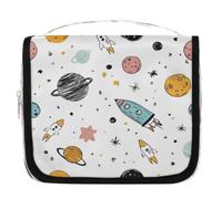 Mexpekil Neceser de dibujos animados Space Rockets Planets para mujeres, hombres y mujeres, bolsa de viaje impermeable con gancho, organizador de cosméticos
