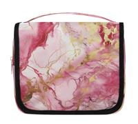 Mexpekil Neceser de mármol líquido rosa dorado para mujeres, hombres y mujeres, bolsa de viaje colgante impermeable con gancho, organizador de cosméticos