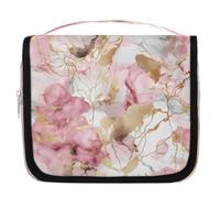 Mexpekil Neceser de mármol rosa dorado para mujeres, hombres y mujeres, bolsa de viaje impermeable para colgar con gancho, organizador de cosméticos