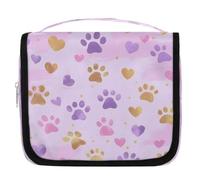 Mexpekil Neceser de viaje con diseño de huellas de perro, gato, rosa, morado, dorado, para mujeres, hombres y mujeres, impermeable, con gancho, organizador de cosméticos