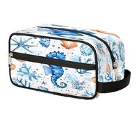 Mexpekil Neceser organizador de cosméticos con diseño de caballito de mar y conchas marinas y corales, color azul