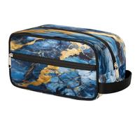 Mexpekil Neceser organizador de cosméticos y maquillaje con líquido dorado y mármol azul, bolsa de viaje para mujeres, hombres, niños y niñas