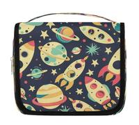 Mexpekil Neceser retro Space Planet Rockets para mujeres, hombres y mujeres, impermeable, para colgar, con gancho, organizador de cosméticos