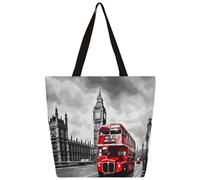 Mexpekil New York Bus - Bolsa de lona para mujeres y niñas, reutilizable, bolsa de compras grande para mujer, bolsa de hombro multiusos