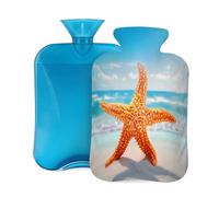 Mexpekil Ocean Beach - Botella de agua caliente con diseño de estrella de mar con funda, bolsa de agua caliente de PVC de 2 L para aliviar el dolor, pies, espalda, calor