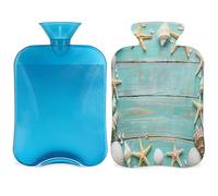 Mexpekil Ocean Sea - Bolsa de agua caliente de madera con diseño de estrella de mar y conchas marinas con funda, bolsa de agua caliente de PVC de 2 litros para aliviar el dolor, pies, espalda, calor