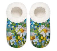 Mexpekil Pantuflas antideslizantes para mujer, diseño de margaritas con pintura al óleo, Pintura al óleo con margaritas, Medium ancho