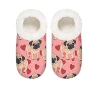 Mexpekil Pantuflas antideslizantes para mujer, diseño de perro carlino y corazón, Animal Pug Dog Love Heart, Large