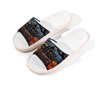 Mexpekil Pantuflas de calabaza y murciélago, para mujeres y hombres, castillo de Halloween, puntera abierta, zapatos de lino de verano, multicolor, 37/38 EU ancho
